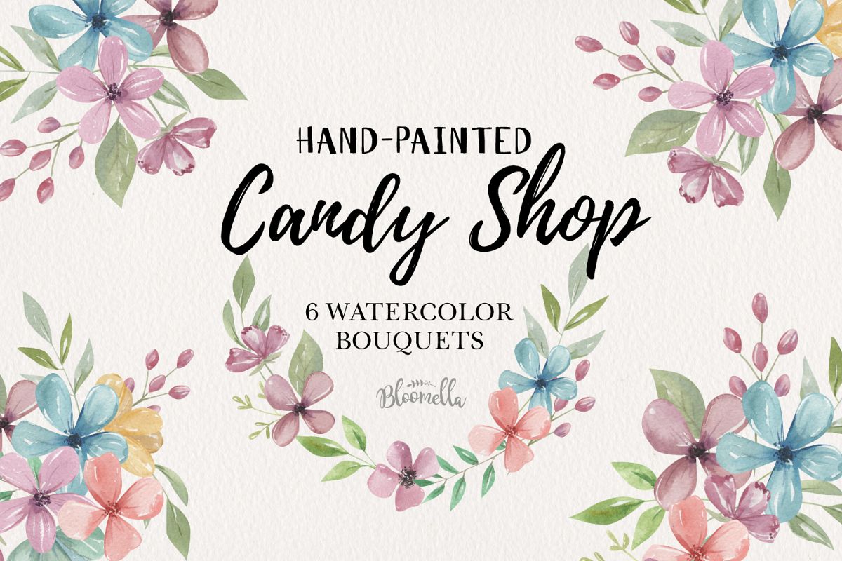 Candy Shop Florals 6 Bouquets Watercolor Wedding Leaves example image 1