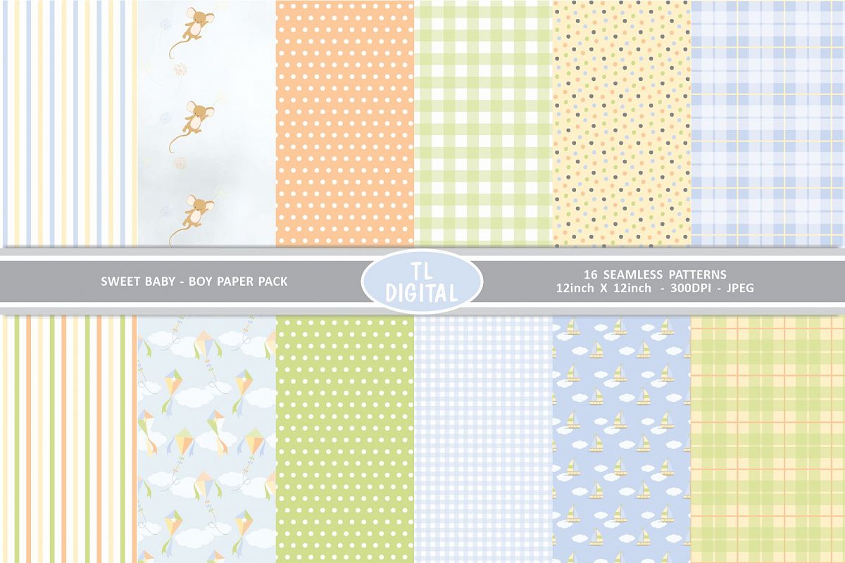 Sweet Baby Boy Paper Pack - 12 Seamless Patterns example image 1