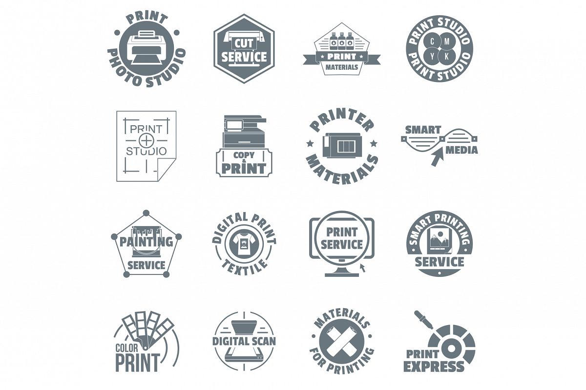Print service logo icons set, simple style example image 1