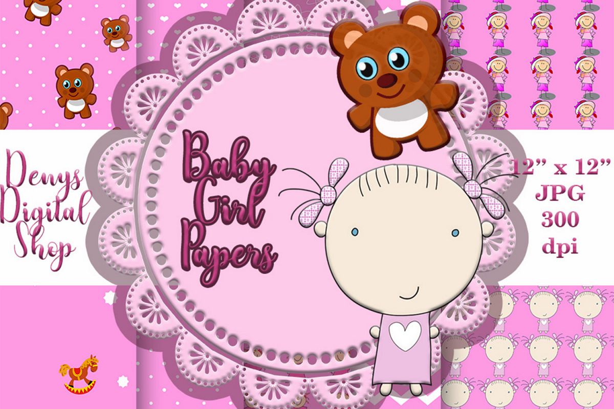 Baby Girls Paper, Girls Patterned, Pink Papers, Baby,50off example image 1