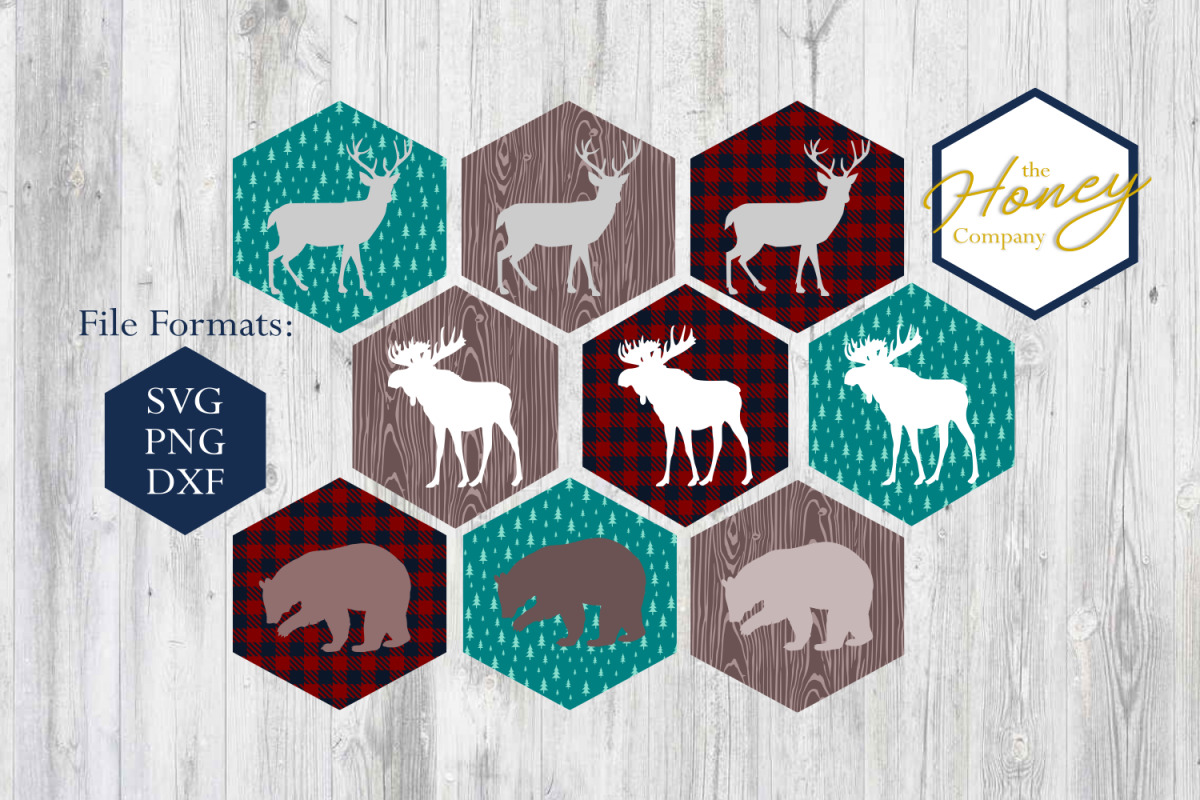 Moose Bear Deer SVG DXF PNG Set Modern Mountain Tree Plaid example image 1