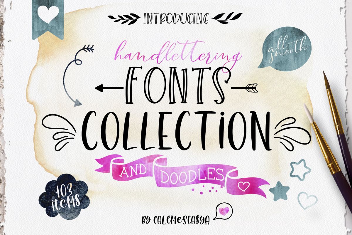 Smooth Handlettering Fonts Collection and Doodles example image 1