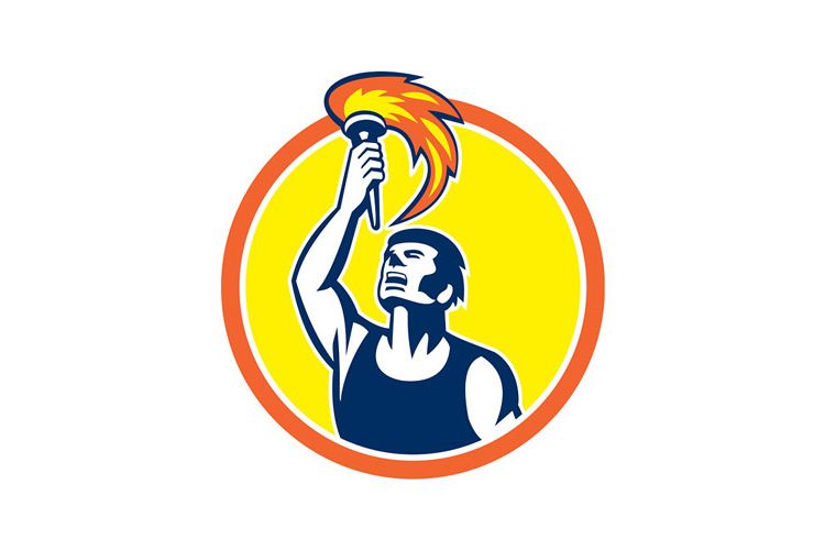 Athlete Player Raising Flaming Torch Circle Retro example image 1