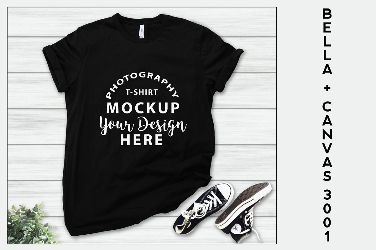 Bella Canvas 3001 T-shirt mock-up, color BLACK example image 1