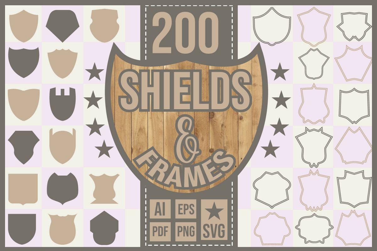 200 Shields and Frames SVG, AI, EPS, PDF, PNG example image 1