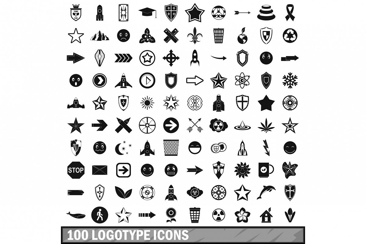 100 logotype icons set, simple style example image 1