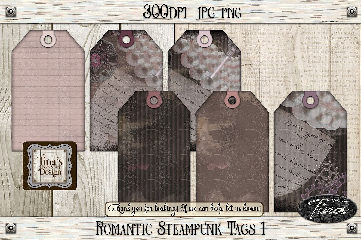 Romantic Steampunk Tags 1 Collage Mauve Grunge 101918RST1 example image 1