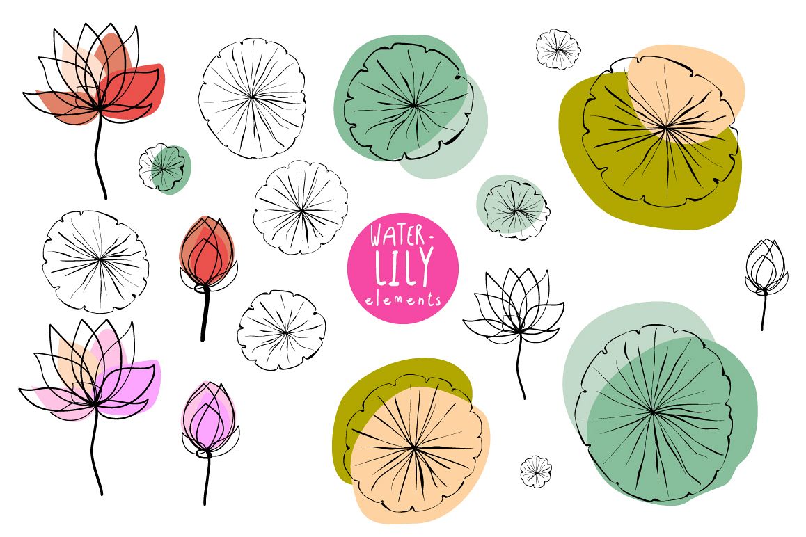 Water Lily Elements and Pattern swatches example image 1