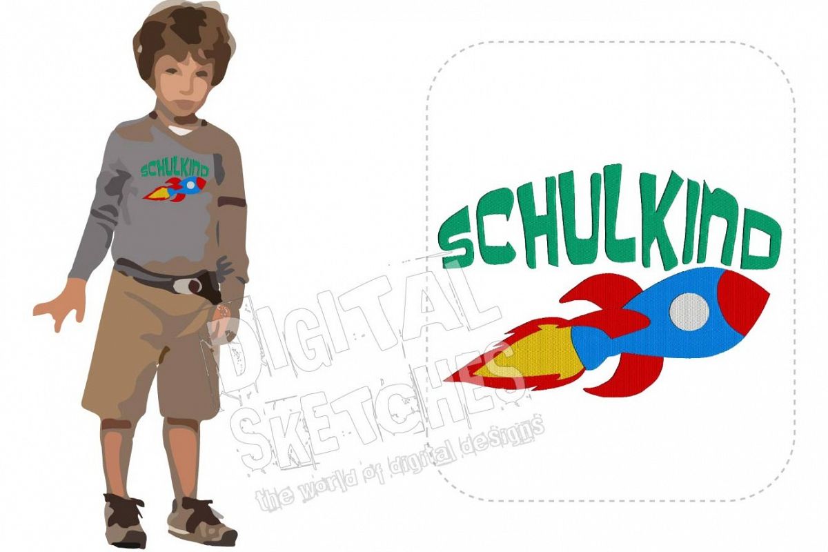 Schulkind Rocket Saying German Machine Embroidery Design example image 1