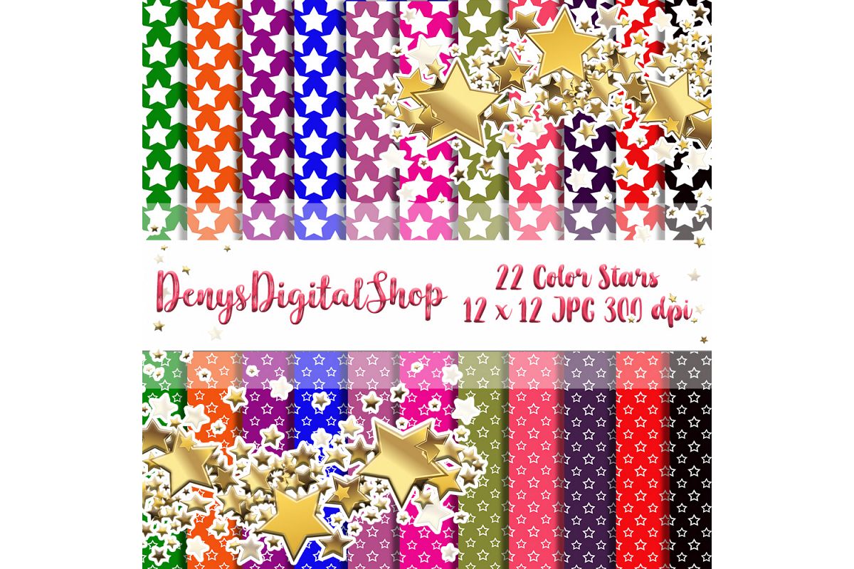Color Stars, Digital Scrapbook Paper, Stars Patterned,SALE example image 1