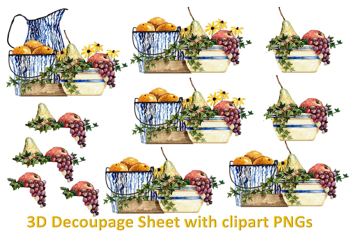 Floral Decoupage sheet or collage sheet. Printable and PNGs example image 1