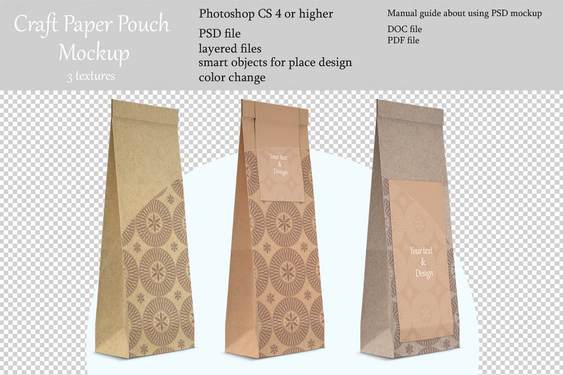 Craft paper pouch mockup. PSD mockup. PSD object mockup. example image 1