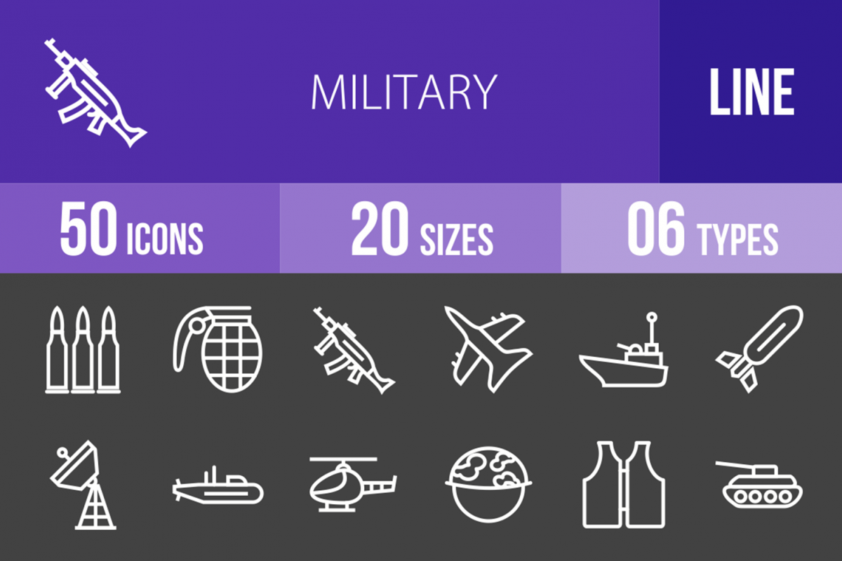 50 Military Line Inverted Icons example image 1