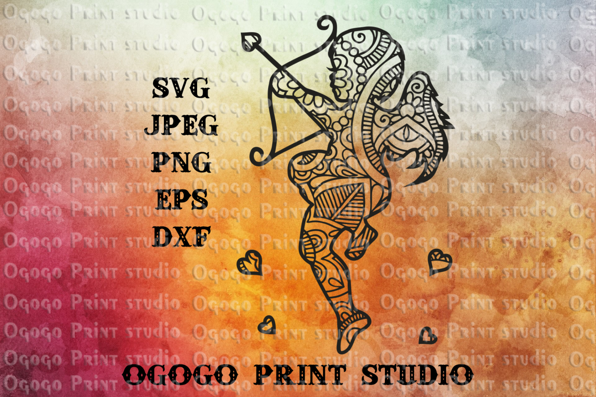 Cupid svg, Mandala svg, Valentines day svg, Zentangle SVG example image 1