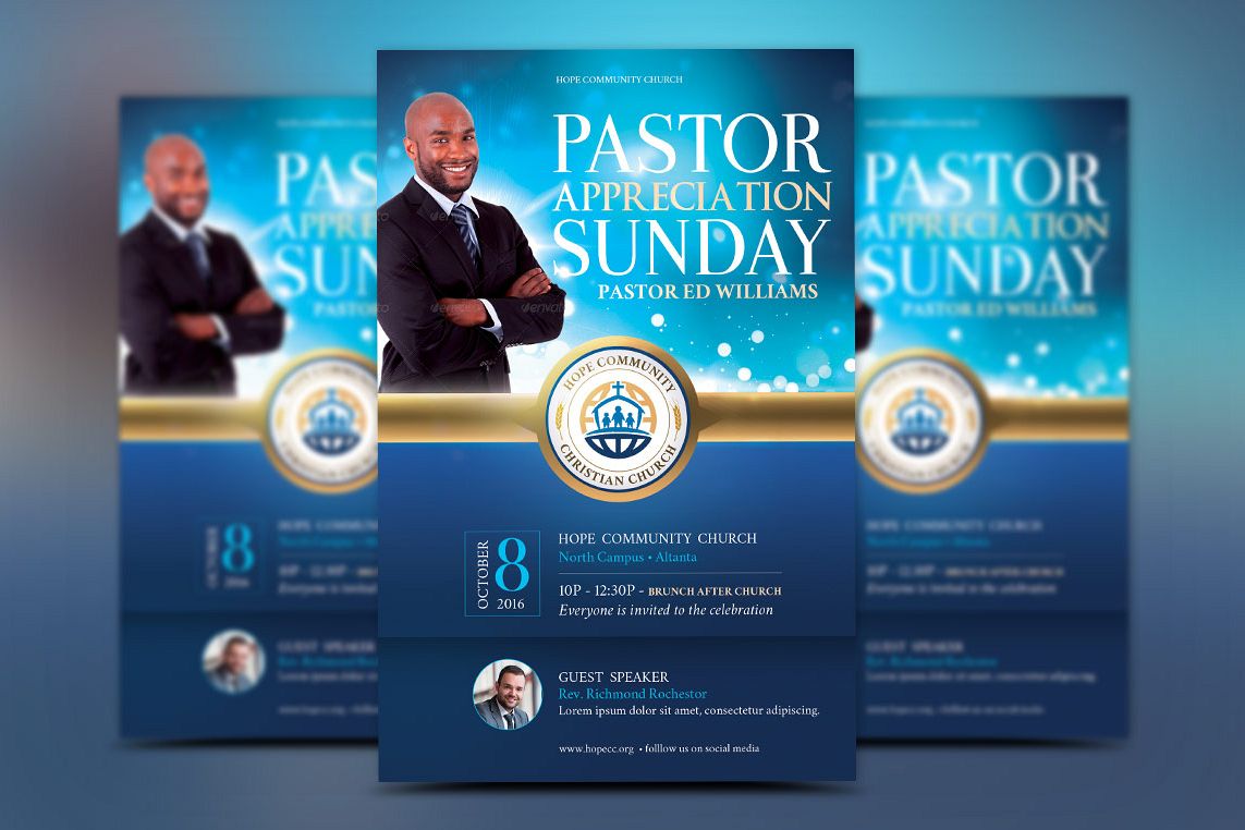 Blue Pastor Appreciation Flyer Template example image 1