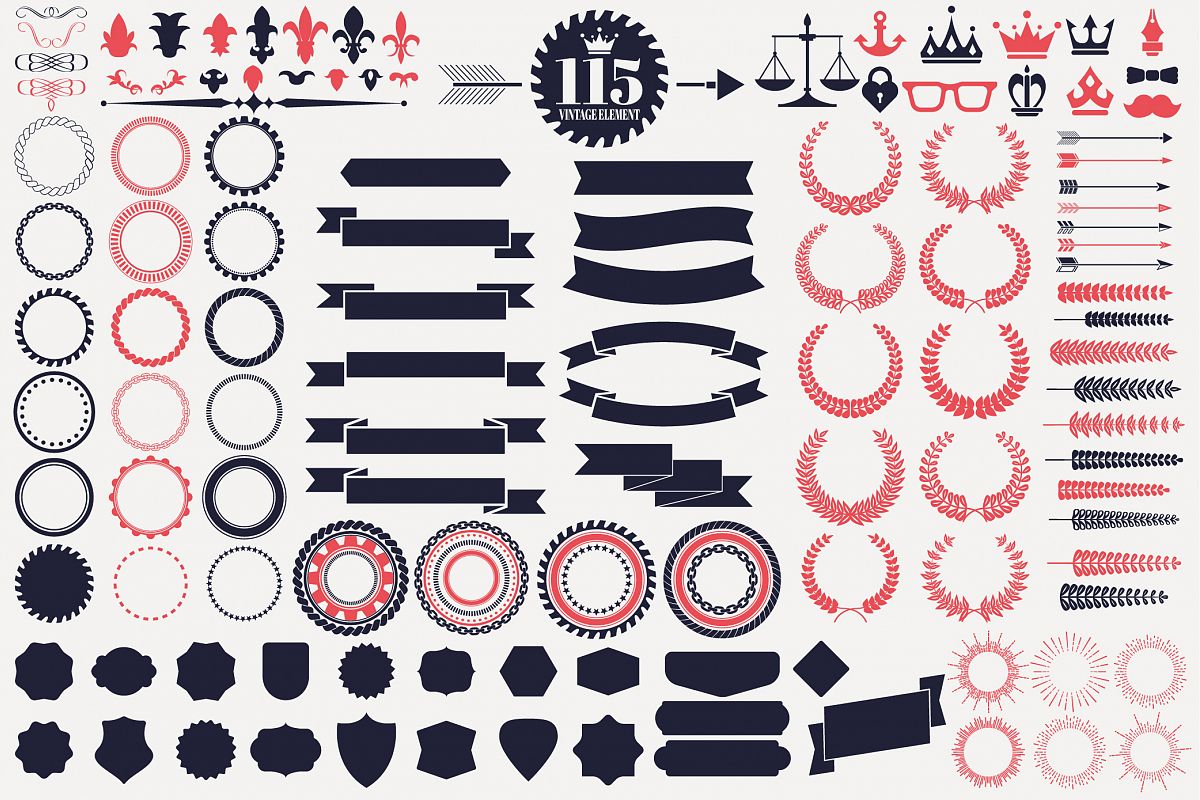 Vintage Badge & Objects Vector Set example image 1