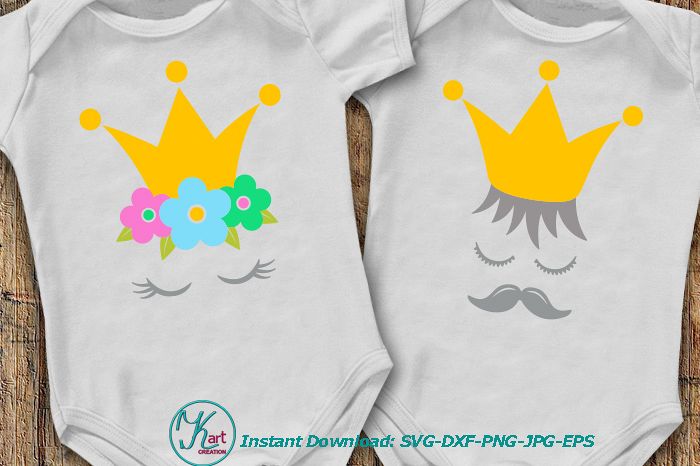 Prince Princess crown face eyelashes mustaches svg dxf png example image 1