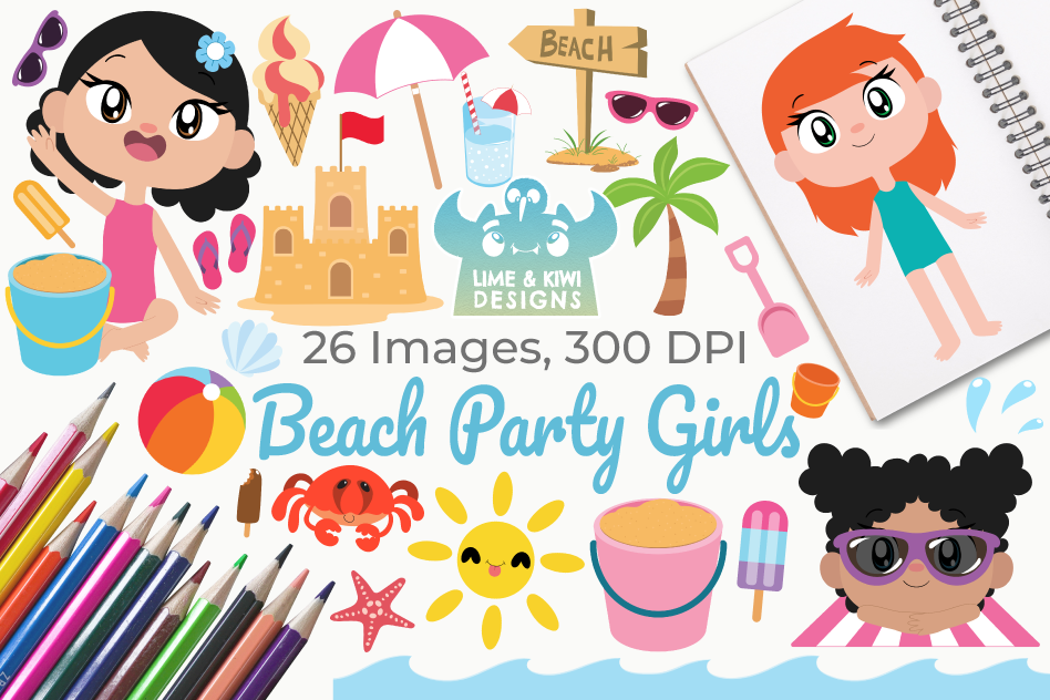 Beach Party Girls Clipart, Instant Download Vector Art example image 1