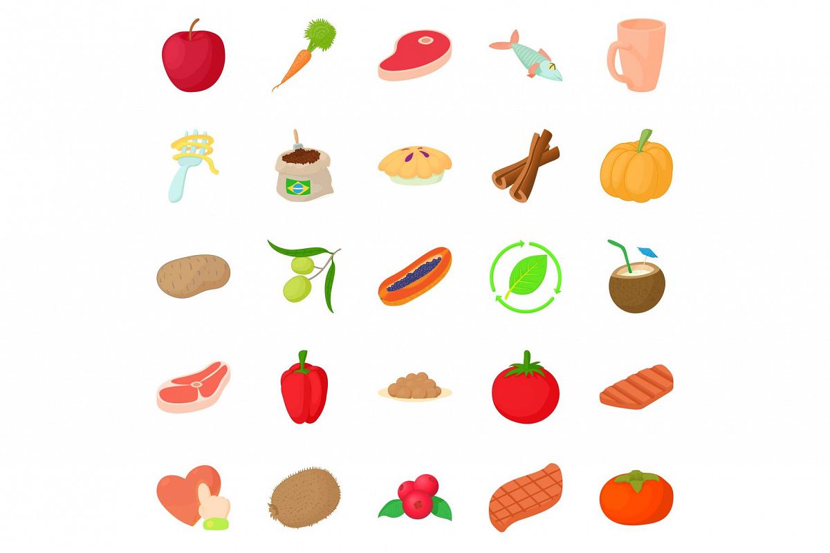 Vegan icons set, cartoon style example image 1