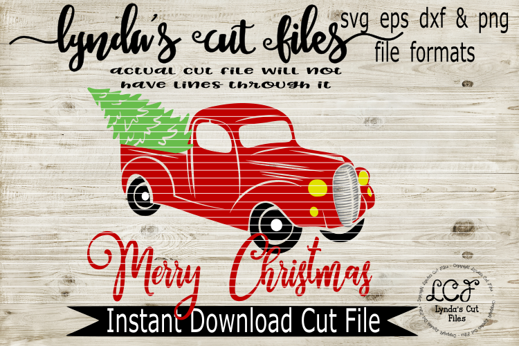 Merry Christmas with Red Truck//SVG//EPS//DXF example image 1