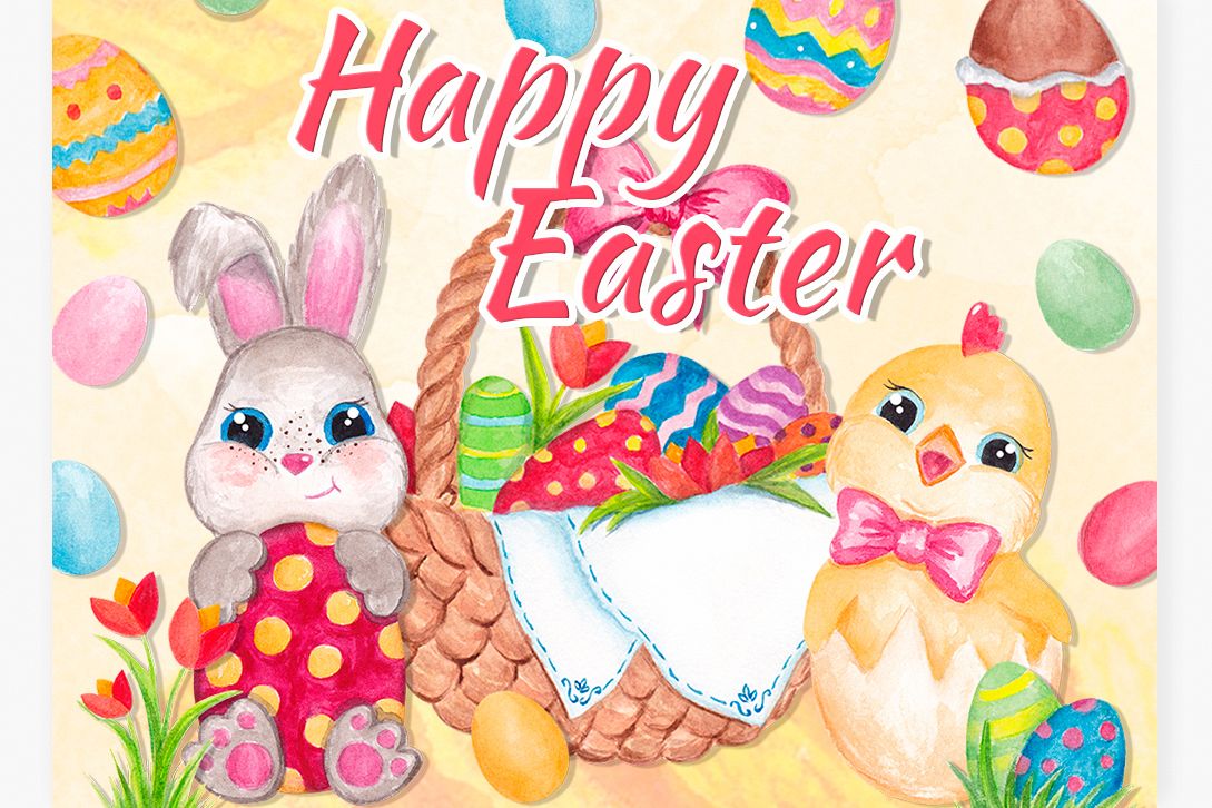 Easter clipart Watercolor Easter bunny and Chick graphics example image 1