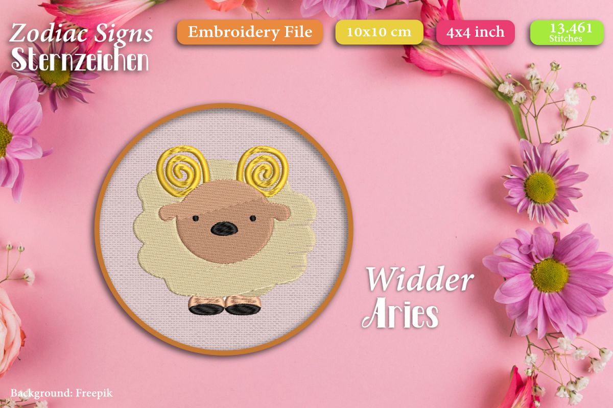 Zodiac sign - Aries - Embroidery Files example image 1