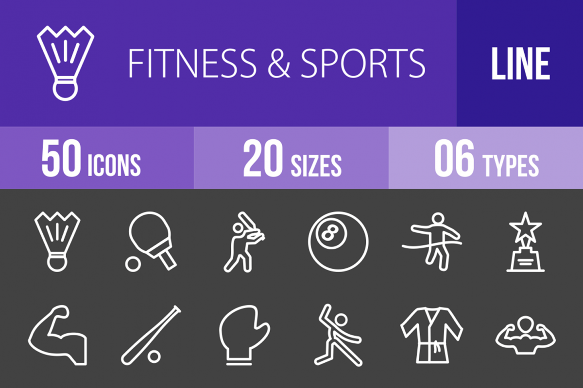 50 Fitness & Sports Line Inverted Icons example image 1