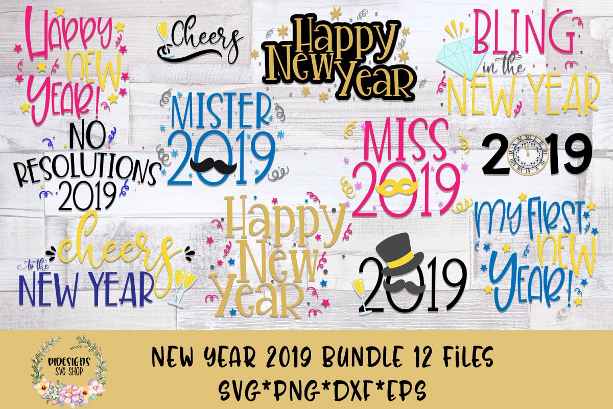 New Year 2019 Bundle of 12 Files SVG Cut File example image 1