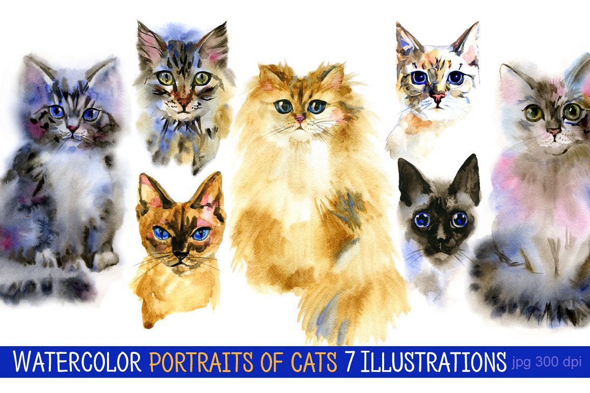 Watercolor portraits of cats example image 1