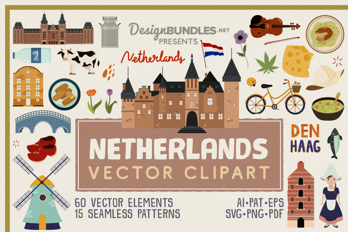 Netherlands Vector Clipart and Seamless Pattern example image 1