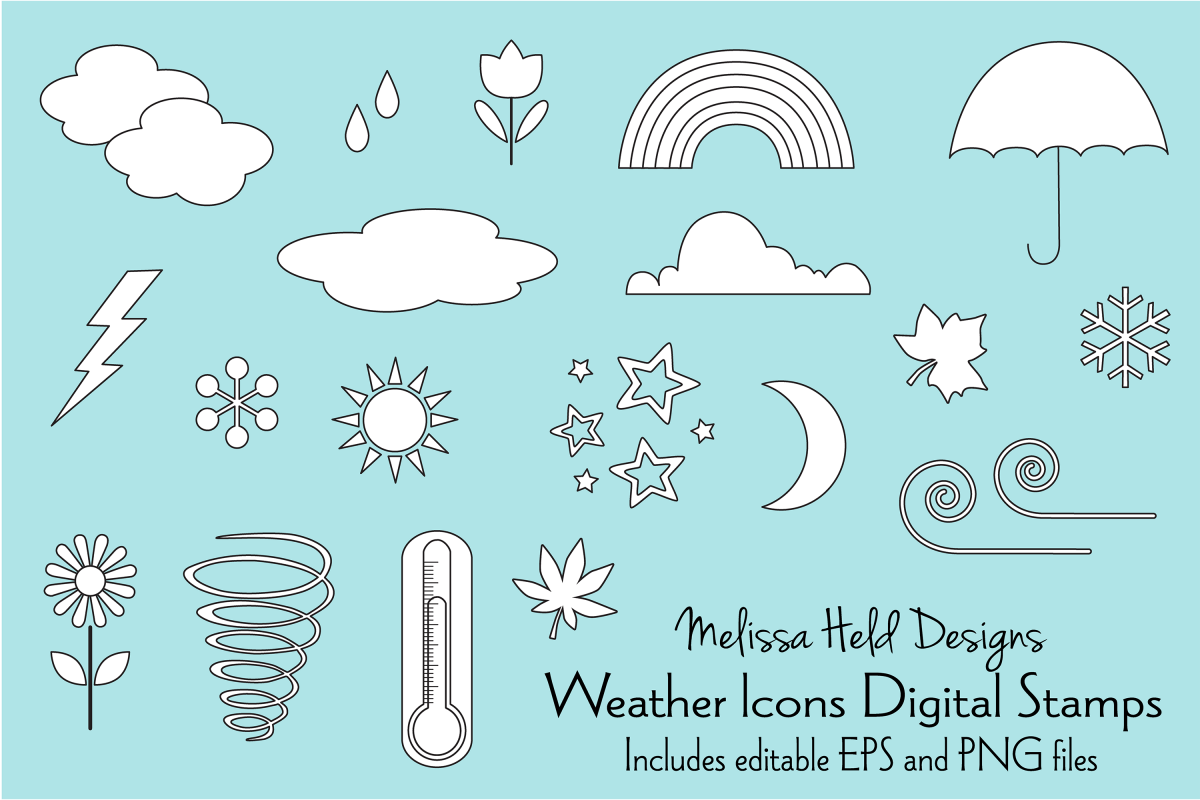 Weather Icons Digital Stamps Clipart example image 1