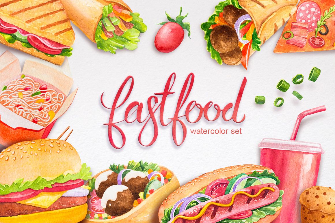 Fast Food Watercolor Set example image 1