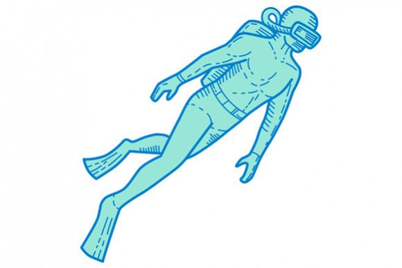 Scuba Diver Diving Mono Line example image 1
