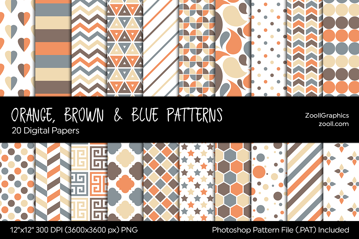 Orange, Brown & Blue Digital Papers example image 1