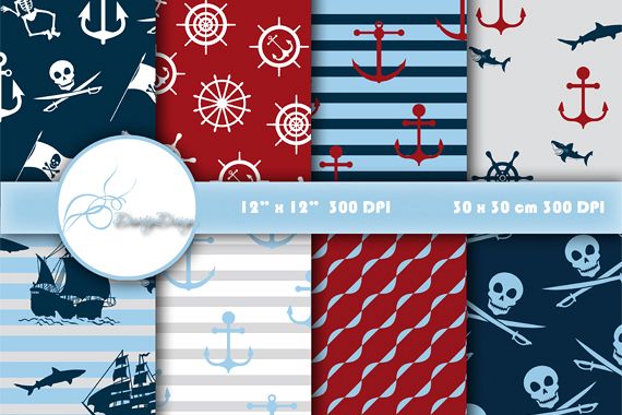 Pirates Digital Papers Scrapbook example image 1