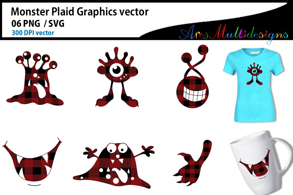 Monster plaid characters svg / cute monster SVG / vector example image 1