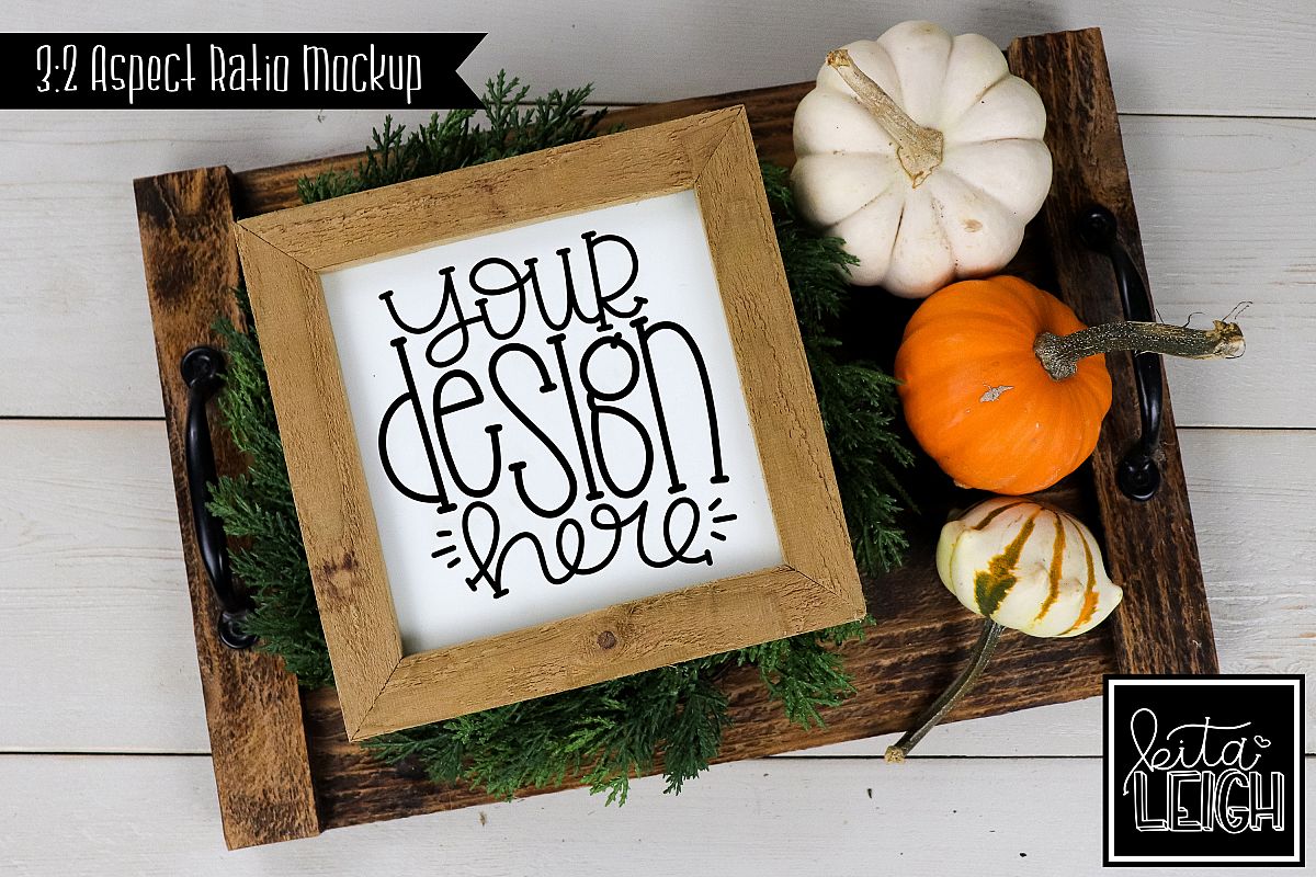 Square Sign Fall Mockup with Pumpkins example image 1