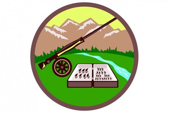 Fly Box Rod Mountains Circle Retro example image 1