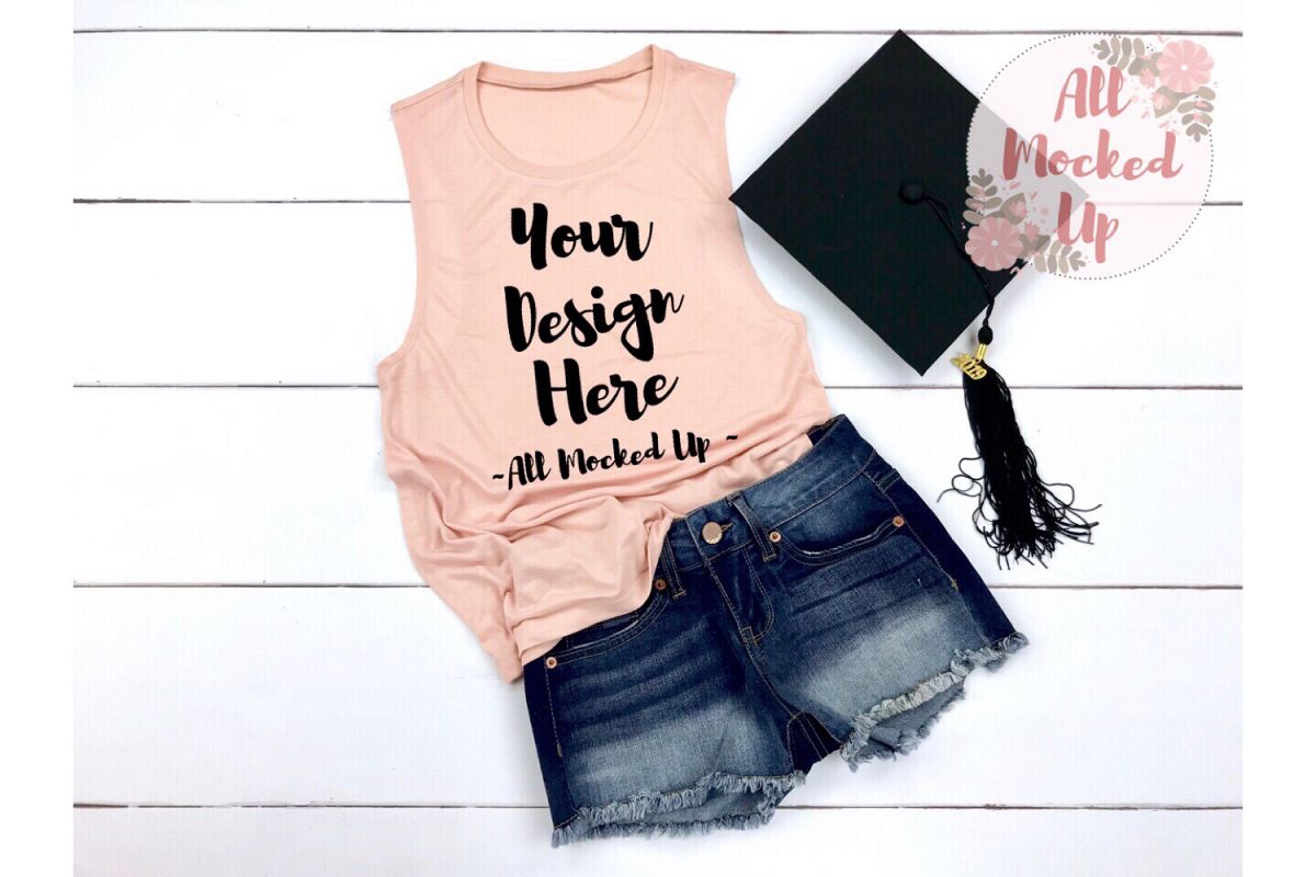 Bella Canvas 8803 PEACH Muscle Tank Graduation Mock Up 3/19 example image 1