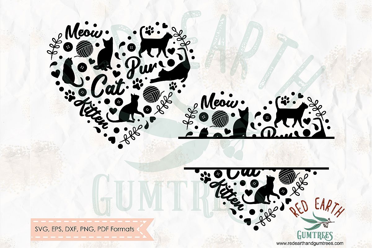 Download Cat split monogram frame,cat,kitten heart in SVG,DXF,PNG,EPS