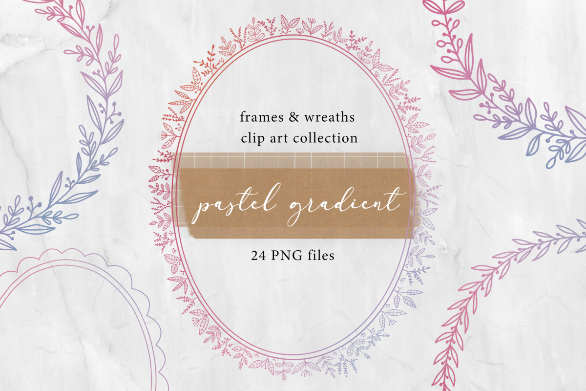 24 Pastel Gradient Frames and Wreaths clip art example image 1