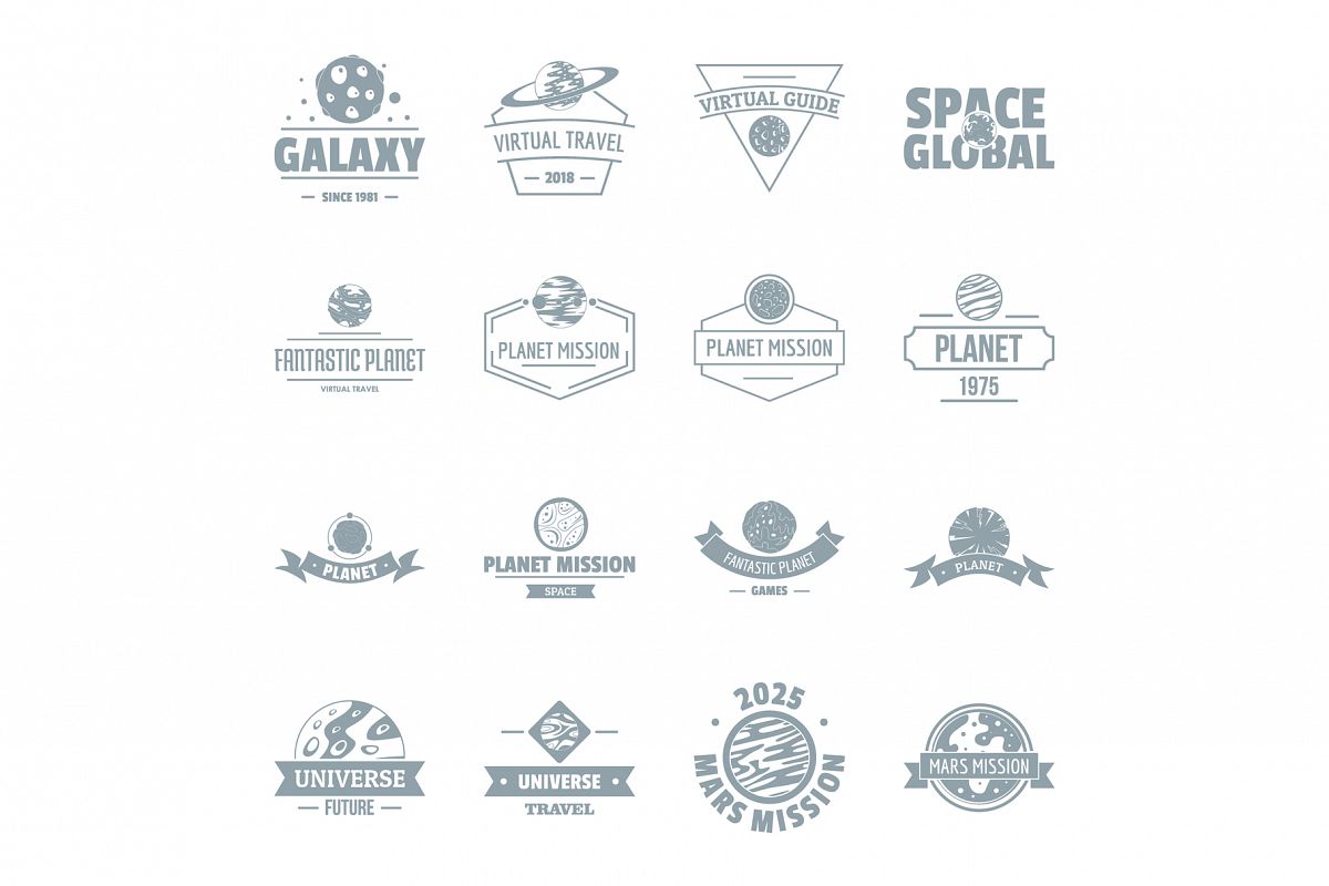 Space planet logo icons set, simple style example image 1