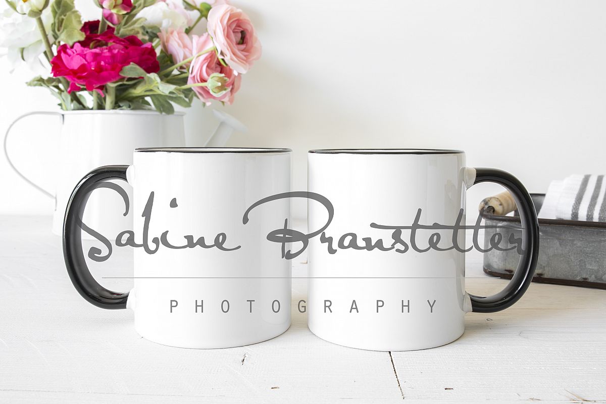 Styled Stock Photography Two Black/White Coffee Mugs Mockup example image 1