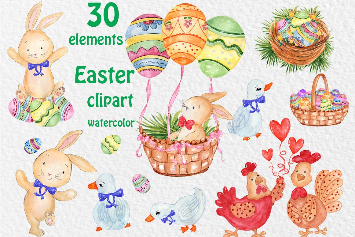 Download Watercolor Easter clipart (56366) | Illustrations | Design ...