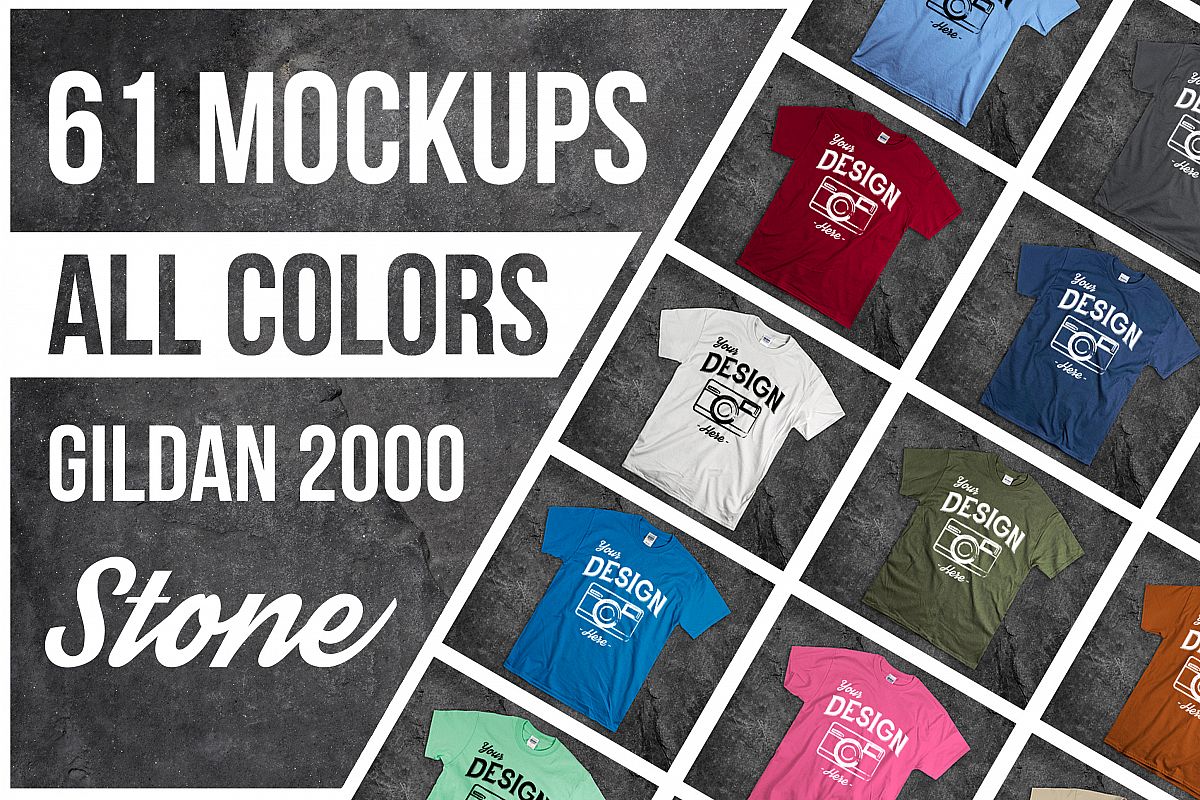 Download Stone Background T Shirt Mockup Bundle 61 Colors On Rock