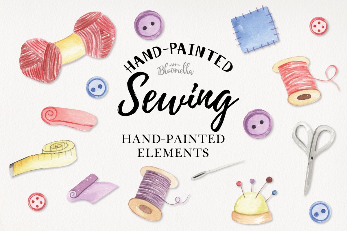 Sewing Pretty Sew Needle Watercolor 13 Elements Wool Stitch example image 1