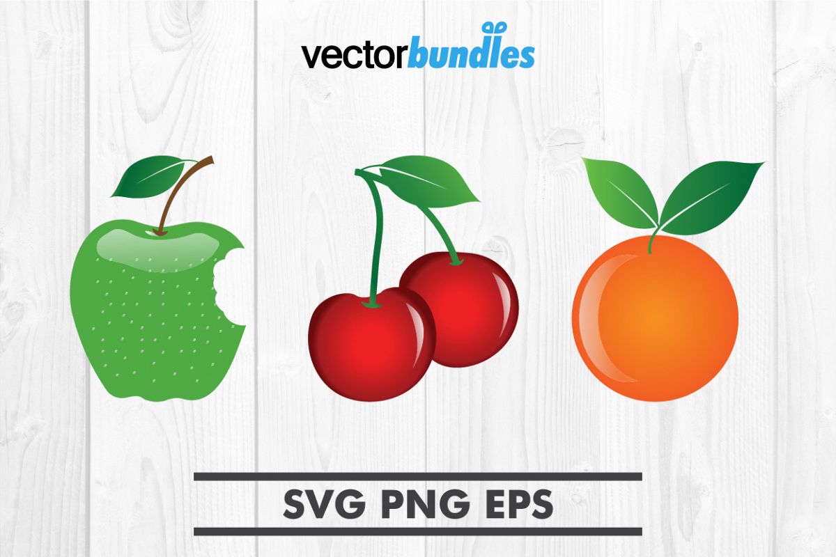 Apple orange cherry fruit clip art svg example image 1