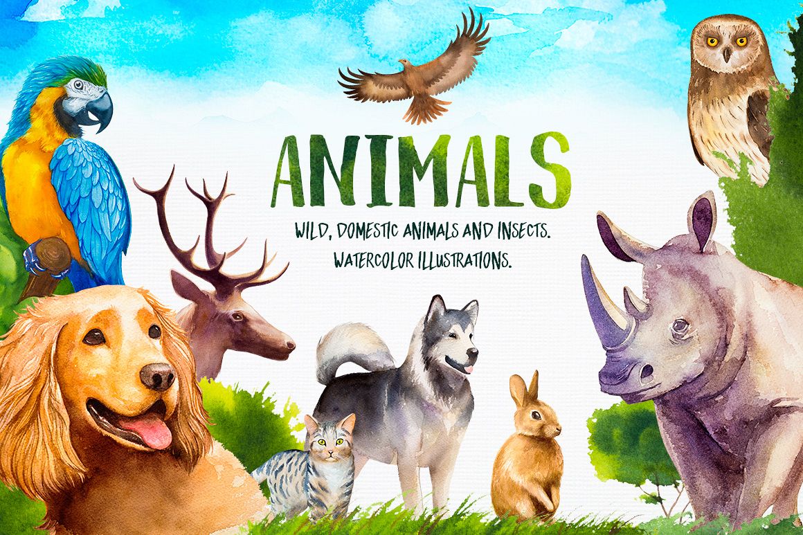 Watercolor Animals Set example image 1