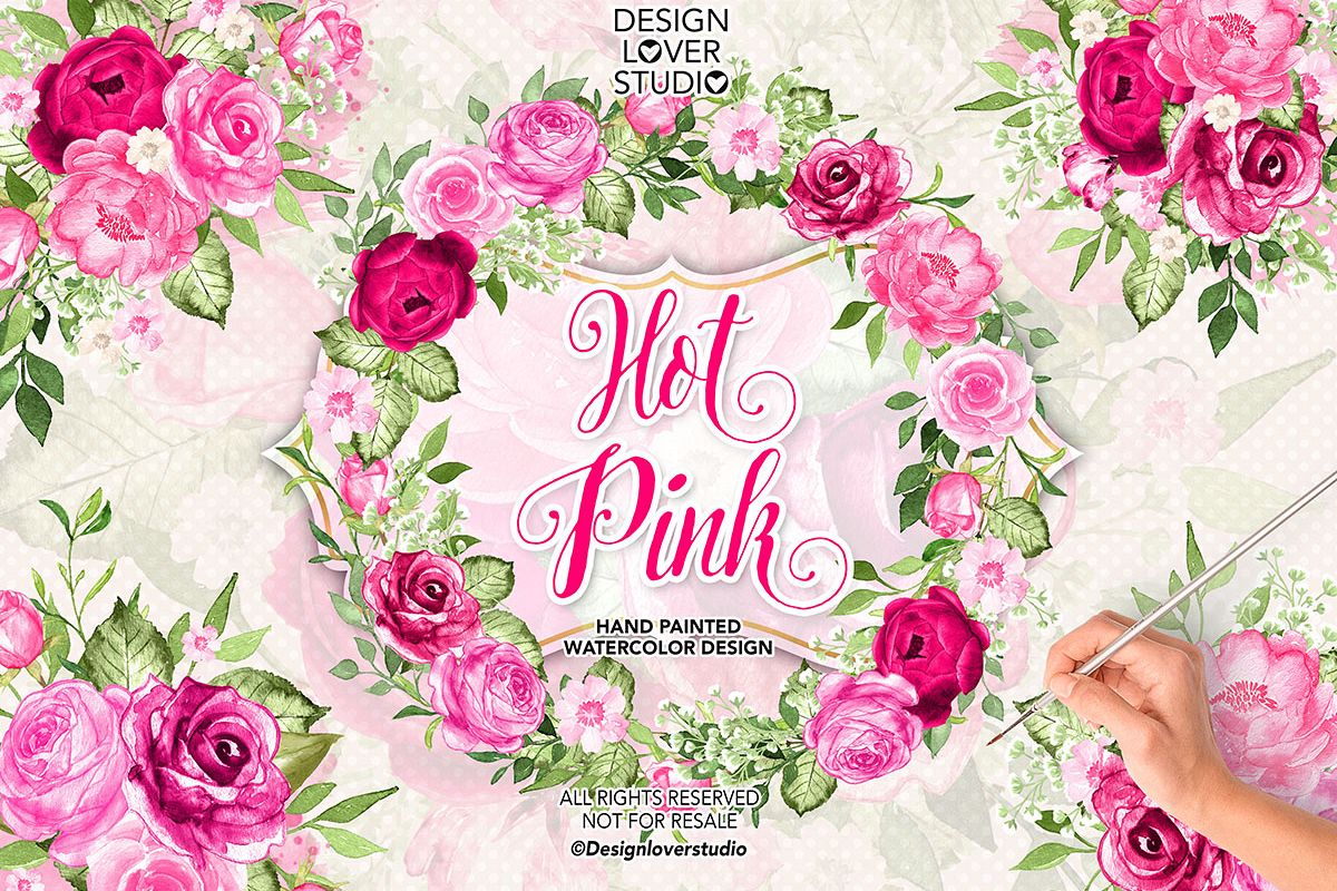 Watercolor HOT PINK wreath/arrangements example image 1