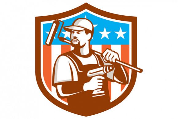 Handyman Cordless Drill Paintroller Crest Flag Retro example image 1